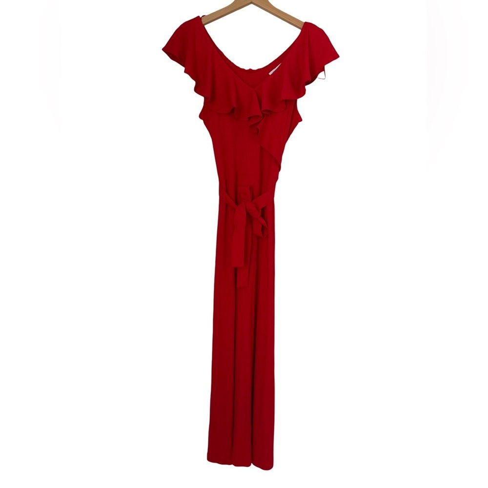 & OTHER STORIES Ruffle Neck Midi Red Dress Size M - Picture 3 of 8